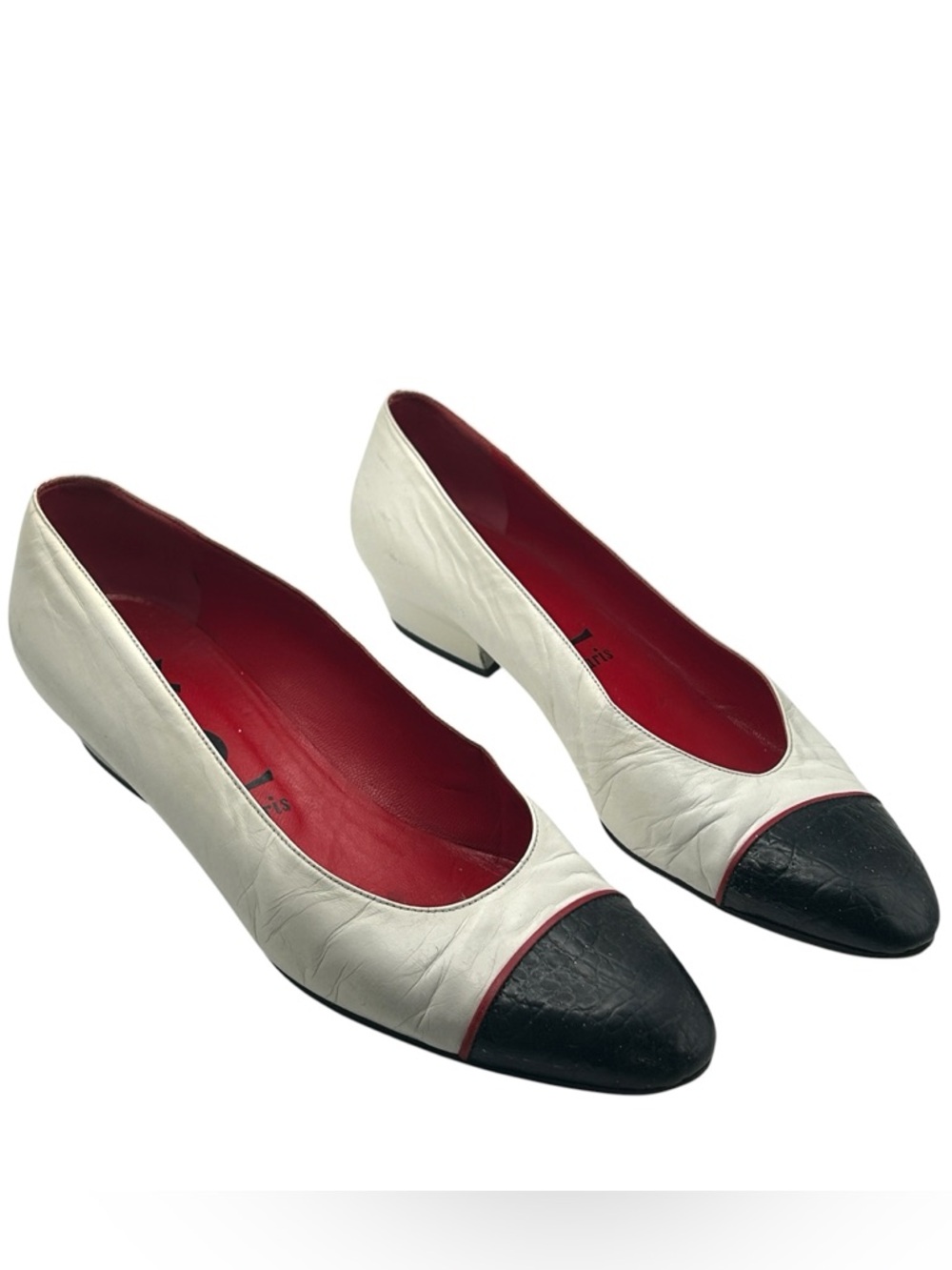 YSL Cap Toe Pumps Leather Vintage Shoes Womans 10 Black White Old Money - Picture 15 of 15